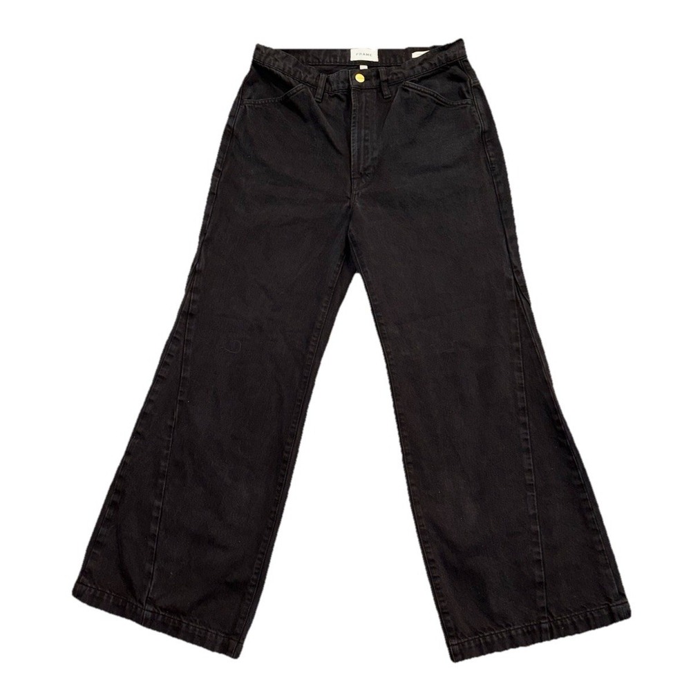 Frame Jeans Black Le Baggy Palazzoâ Wide Leg High Rise Denim LBP171 Film Noir 28